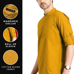 KNOWTED Mandarin Collar Roll-Up Sleeves Straight Short Kurta image 3