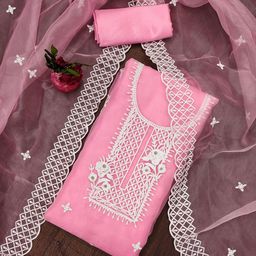 MANVAA Embroidered Organza Unstitched Dress Material-image-37