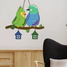 ArtVibes Green & Blue Printed Cute Pair Of Birds Wooden Wall Hanging image 5