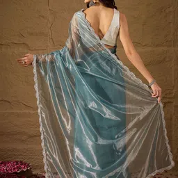 House of Pataudi Lace Embellished Fancy Border Saree With Unstitched Blouse image 3