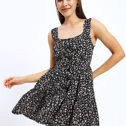 Sugercandy Women Floral Printed Square Neck Fit & Flare Dress-image-17