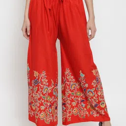 SRISARAS Women Floral Printed Mid-Rise Loose Fit Trousers-image-76