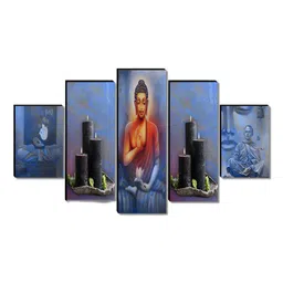 Myntra Elegant Homes Blue & Black 5 Piece Wood Buddha Religious Wall Art image 4