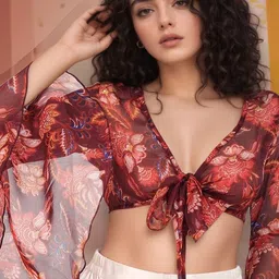 VANGULL Women Ethnic Motifs Print Flared Sleeve Bralette Top-image-40