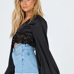 LULU & SKY Puff Sleeve Lace Trim Crop Top image 3