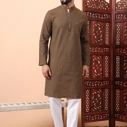 Latest Chikan Garments Striped Woven Design Mandarin Collar Straight Kurta image 1