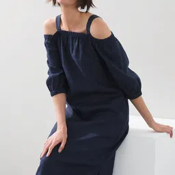 Roadster Poly Rayon Sleeveless Solid Calf Length A Line Dress-picture-10