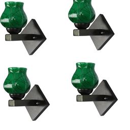 1ST TIME Pack of 4 Green & Black Printed Glass Cylinder Shaped Wall Lamp-picture-39