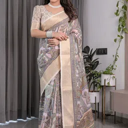 ALMAARI FASHION Ethnic Motifs Pure Cotton Kanjeevaram Saree With Unstitched Blouse Piece image 3