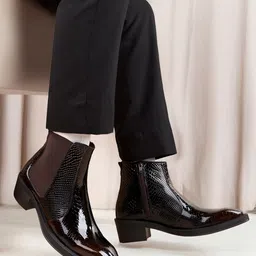 Bxxy Men Textured 2-Inch Block Heel Height Increasing Chelsea Boots-image-67