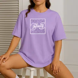 Women Lavender Trendy Graphic Printed Drop Shoulder Oversized T-Shirt-image-27