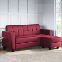ARRA Maroon Remo Tufted Back Fabric 4 Seater Sofa With Ottoman image 1