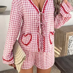 JC Mode Checked V-Neck Shirt & Shorts Co-Ords image 5