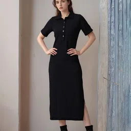 DressBerry Shirt Collar Sheath Midi Dress-picture-21