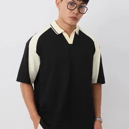 The Souled Store Men Colourblocked Polo Collar Pure Cotton Oversized T-shirt-picture-19