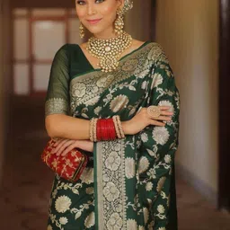 SARTHI FASHION HUB Floral Zari Silk Blend Heavy Work Saree-picture-14