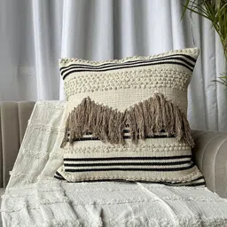 EXPORT HOUSE Beige & Brown 5 Pieces Self Design Textured Square Cotton Cushion Covers image 2