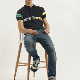 United Colors of Benetton Men Typography Printed Polo Collar Pure Cotton T-Shirt image 5