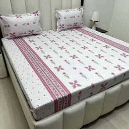 Pure Decor Royal Passion Pink Printed Pure Cotton 300 TC Queen Bedsheet Set 2.28m x 2.54m-image-93