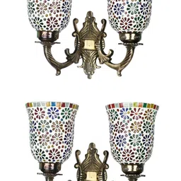 1ST TIME Multicoloured & Multicoloured Textured Metal Traditional Frustum Shaped Wall Lamp image 2