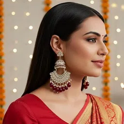 TESSARA Gold-Plated Kundan Studded And Beaded Crescent Shaped Chandbalis image 5