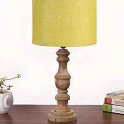 Devansh Yellow Wood Traditional Cylindrical Shaped Table Lamp image 2