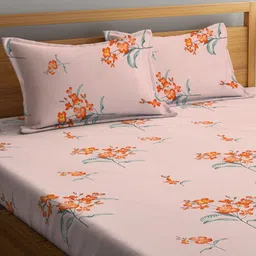 Myntra Elegant Homes Peach-Coloured Printed 300 TC Fitted King Bedsheet Set 2.5 x 2.2 m image 2