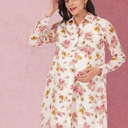 angloindu Floral Print Flared Sleeve Georgette Maternity A-Line Dress-picture-35