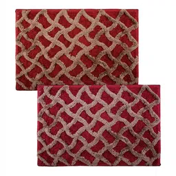 Aura Red & Beige 2 Pieces Zig-Zag-Design Velvet Anti-Skid Doormats-image-27