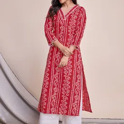 MOJILAA Women Ethnic Motifs Printed Mirror Work Indie Prints Kurta image 5