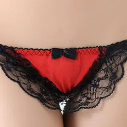 LoveAasan Pack of 2 Self-Designed Mid-Rise Lace-Trim Thong Briefs EPN-04563-WH-RD image 3