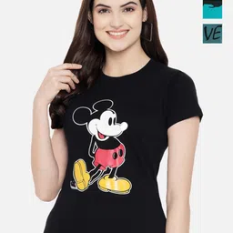 Dreambe Women Pack of 3 Mickey Mouse Graphic Printed Round Neck Cotton T-shirts-image-2