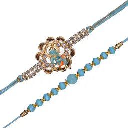 eCraftIndia Set of 2 Kundan-Studded Designer Rakhis with Roli & Chawal image 3