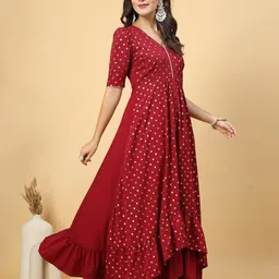 RAASSIO Foil Printed V Neck Layered Maxi Dress image 4