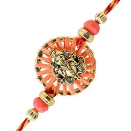 Aapno Rajasthan Auspicious Vinayak & Circular Charm Rakhi with Roli Rice & Greeting Card image 3