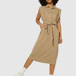 GAP Women Tie-Ups Shirt Collar Shirt Midi Dress-image-36