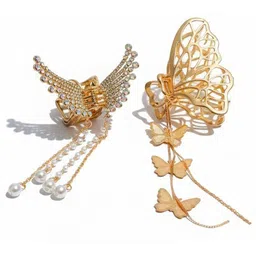 Axpro Women Set of 2 Butterfly Shape with Pearls Hair Claw Clip-picture-12