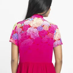 SHAYE Pink Round Neck Floral Print Short Sleeves Casual Tops For Women image 4