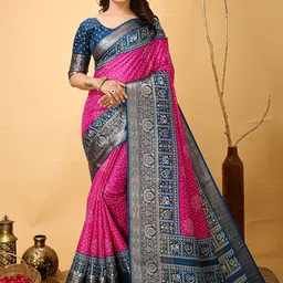 HERE&NOW Women Bandhani Printed Art SilkSaree-picture-32