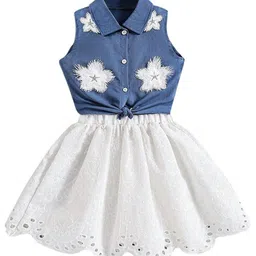 StyleCast x Revolte Girls Ethnic Motifs Embroidered Denim Fit & Flare Dress-picture-24