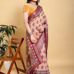 AWRIYA Floral Zari Linen Blend Saree image 5