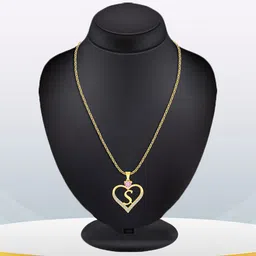 Heer Collection Gold-Plated Stainless Steel CZ Heart Shape S Alphabet Pendant With Chain-picture-37