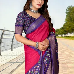 J 6 DESIGNER Woven Design Floral Printed Saree image 2