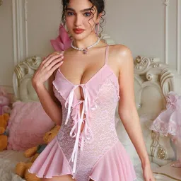 LULU & SKY Self Design Lace Frill V-neck Bodysuit-picture-31