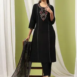 Nayam By Lakshita Women Floral Embroidered Thread Work Kurta with Palazzo & Dupatta image 1