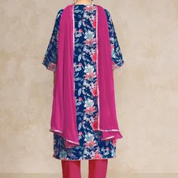 Varanga Floral Printed Gotta Patti V-Neck A-Line Kurta With Trousers & Dupatta image 5