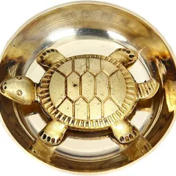 banaras box Pure Bras Feng Shui Tortoise for Good Luck/Vastu |Tortoise with Plate| Decorative Showpiece - 5 cm image 2