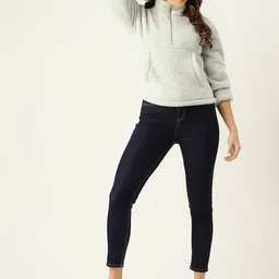 lill Blue Fur & Polyester Collared Neck with Front Zipper Closure & Beggy Sleeves Pocket Winter Sweatshirt for Women(7L_-SWSHRT-383) image 5