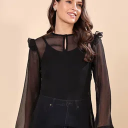 SCORPIUS WomenKeyhole Neck Ruffles Top-picture-14
