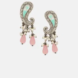 Priyaasi Silver Plated Pink Beaded Oxidized Peacock Necklace & Earrings image 2